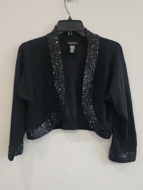 Spense Black Sequin-Trim Cropped Bolero